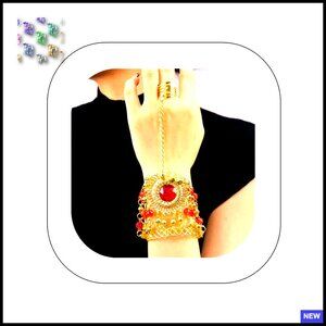 Vintage Crystal Slave Bracelet Adjustable Open Cuff Finger Ring Boho Hand